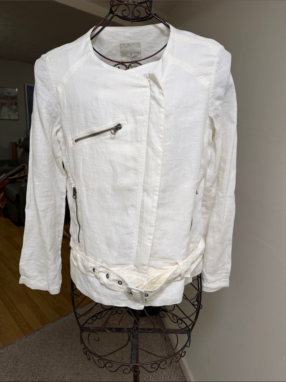 Joie White Linen-Blend Moto-Inspired Blazer Jacket- NWT